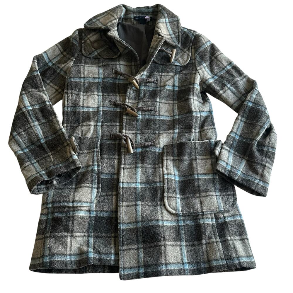 Womens Jacket Size Extra Small Blue Gray Plaid Knee Length Y2K Fall Academia - Picture 2 of 11